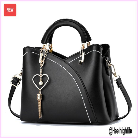 Handbags - Small PU Leather Crossbody Shoulder Bag with Metal Pendant, 9x4x7 Inches